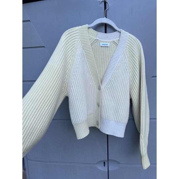 NAADAM Wool Cashmere Ribbed Color Block Fisherman Sweater Cardigan XS Cozy Crop - Picture 11 of 13